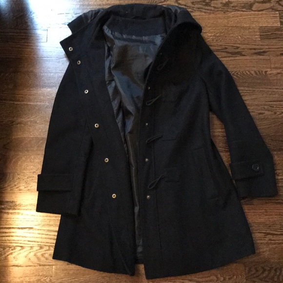 Hooded Toggle Black Pea Coat - Picture 3 of 10